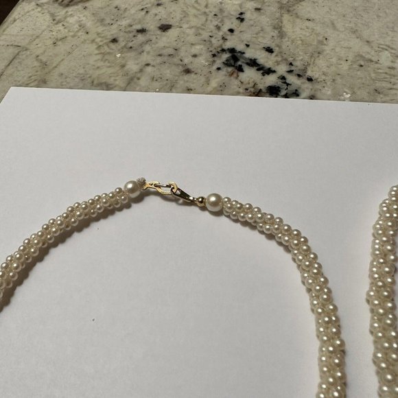 Lot Of 2 Marvella Faux Seed Pearl Bead Beaded Gold Tone Necklace 1 Signed - Picture 5 of 10